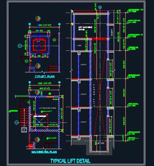 Typical Lift Detail CAD- Car, Machine Room, & Pit Design